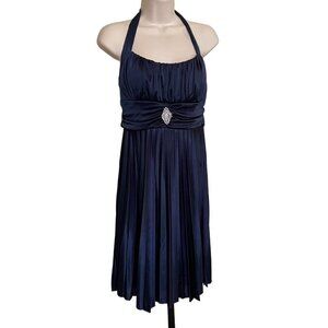 Womens Speechless Formal Navy Blue Pleated Halter Party Dress Size Large u